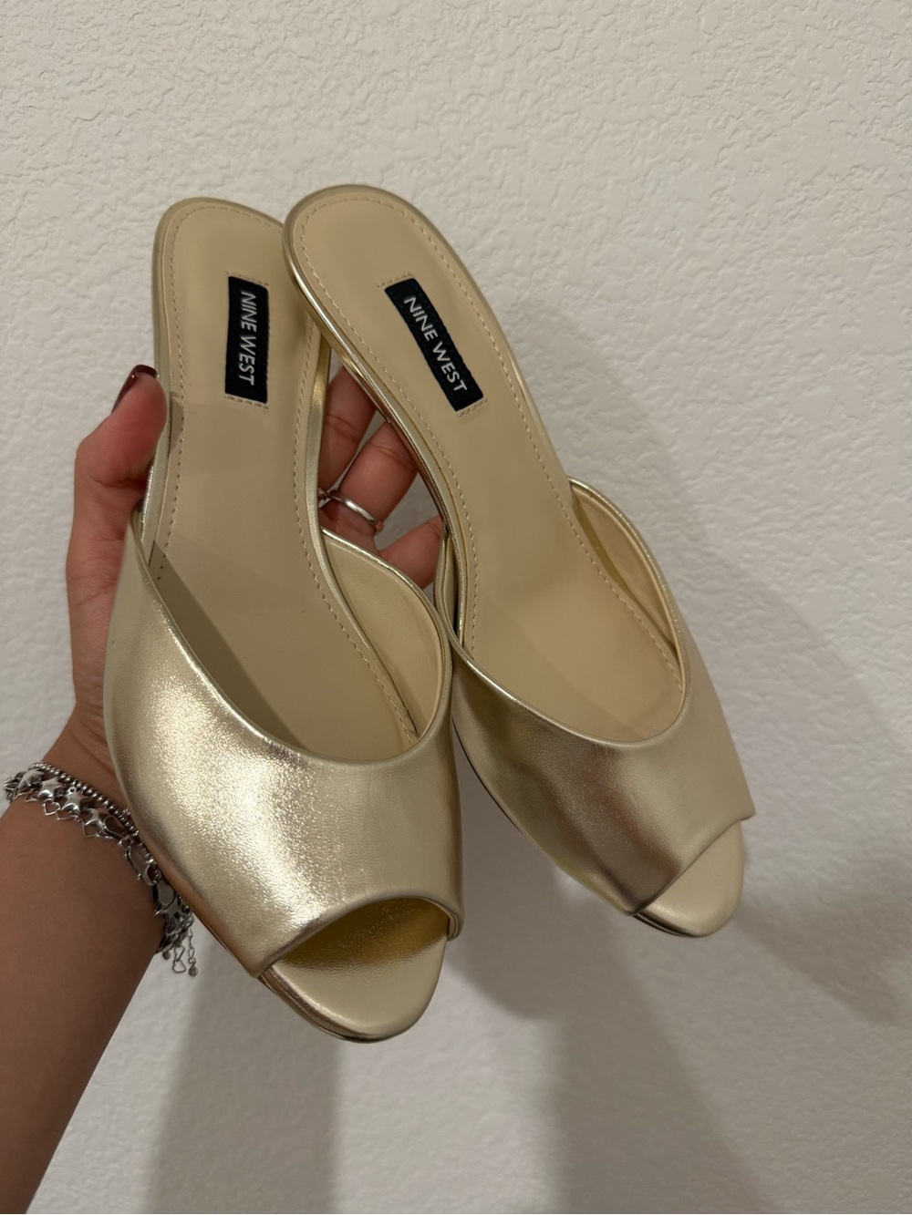 Nine West Metallic Gold Open-Toe Slide Mules